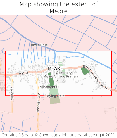 Map showing extent of Meare as bounding box