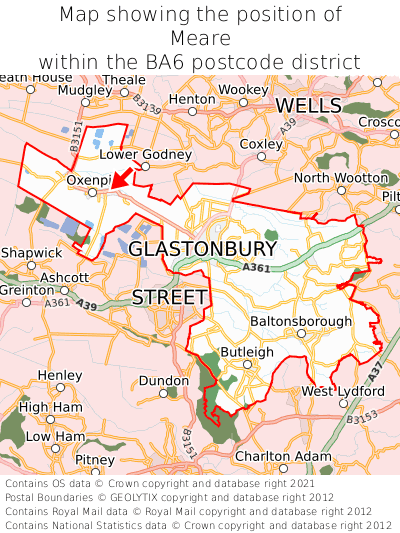 Map showing location of Meare within BA6