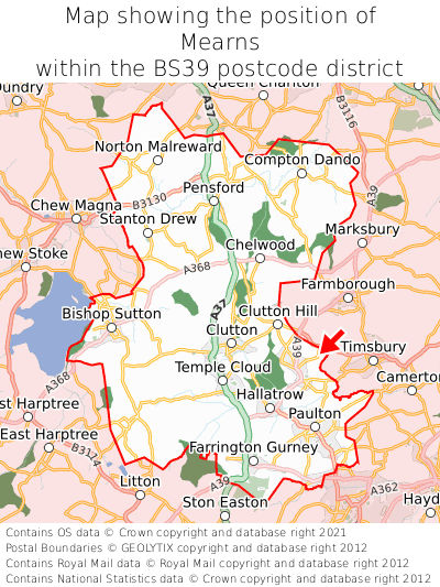 Map showing location of Mearns within BS39