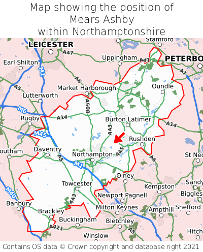 Map showing location of Mears Ashby within Northamptonshire