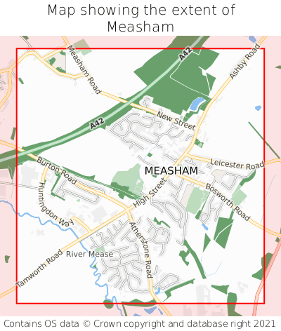 Map showing extent of Measham as bounding box