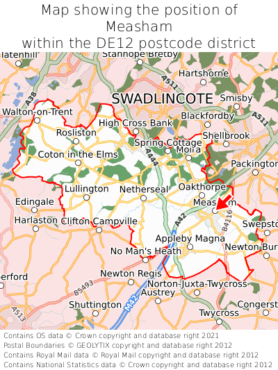 Map showing location of Measham within DE12