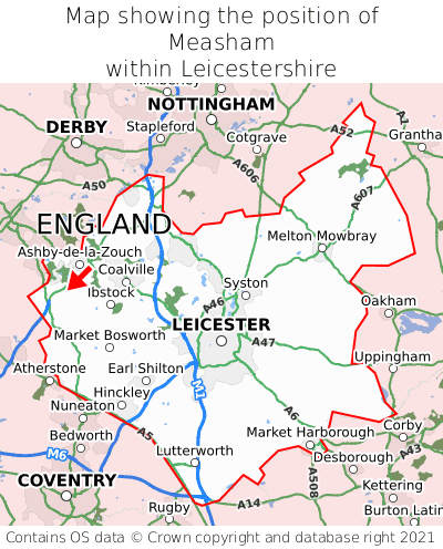 Map showing location of Measham within Leicestershire