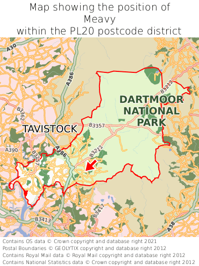 Map showing location of Meavy within PL20