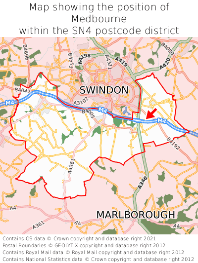 Map showing location of Medbourne within SN4