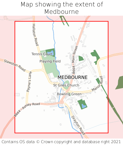 Map showing extent of Medbourne as bounding box