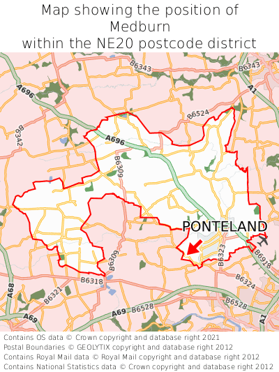 Map showing location of Medburn within NE20