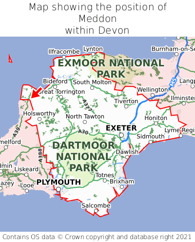 Map showing location of Meddon within Devon