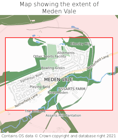Map showing extent of Meden Vale as bounding box
