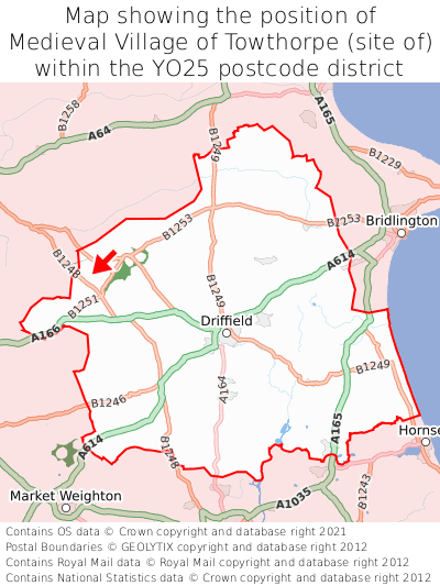 Map showing location of Medieval Village of Towthorpe (site of) within YO25