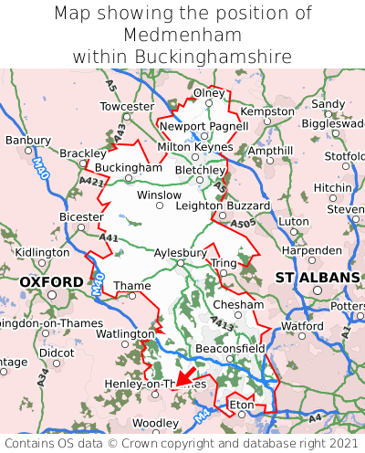 Map showing location of Medmenham within Buckinghamshire