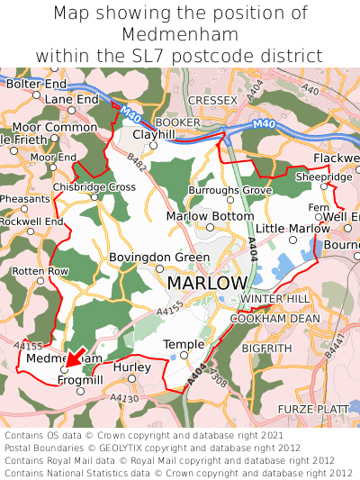 Map showing location of Medmenham within SL7