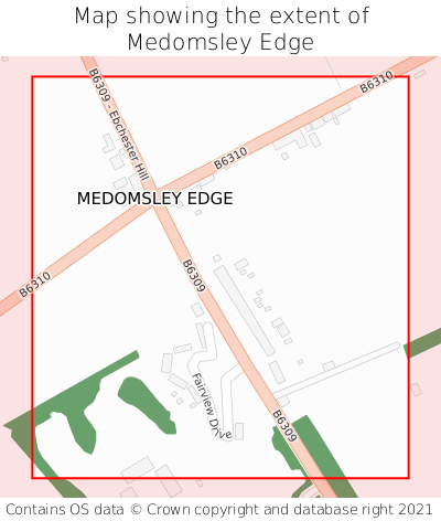 Map showing extent of Medomsley Edge as bounding box