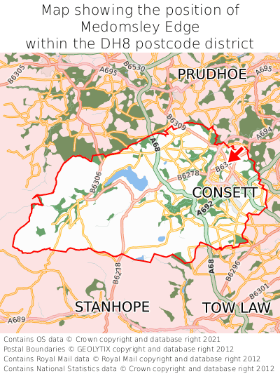 Map showing location of Medomsley Edge within DH8