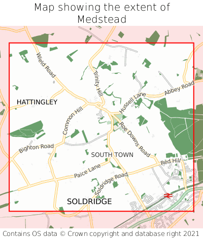 Map showing extent of Medstead as bounding box