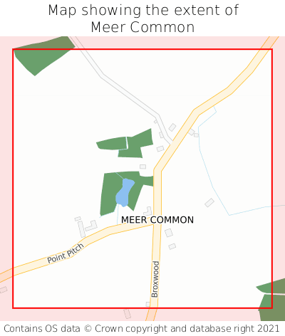 Map showing extent of Meer Common as bounding box