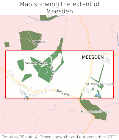 Map showing extent of Meesden as bounding box