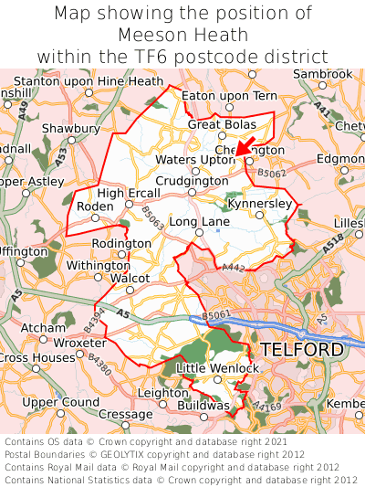 Map showing location of Meeson Heath within TF6