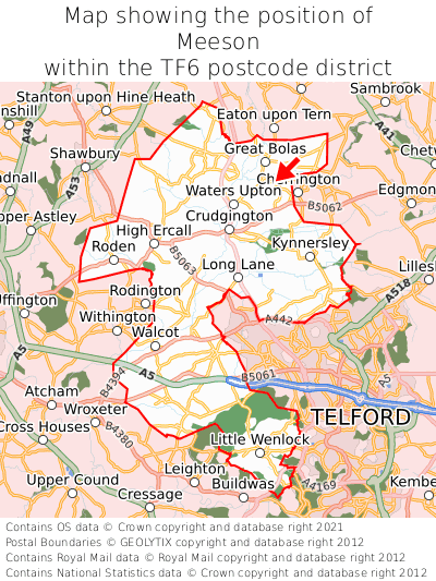 Map showing location of Meeson within TF6