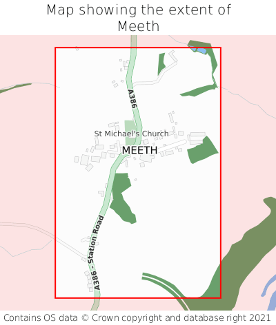 Map showing extent of Meeth as bounding box