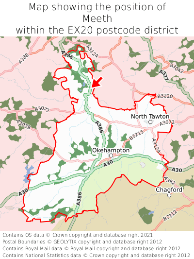 Map showing location of Meeth within EX20