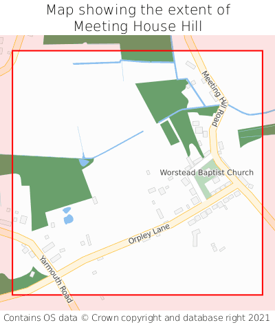 Map showing extent of Meeting House Hill as bounding box
