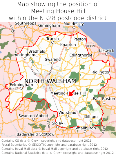 Map showing location of Meeting House Hill within NR28