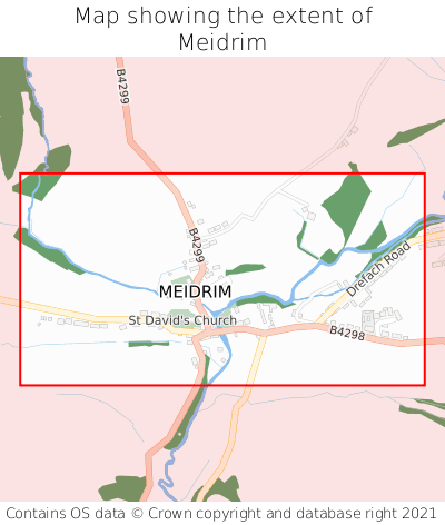 Map showing extent of Meidrim as bounding box