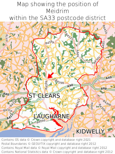 Map showing location of Meidrim within SA33