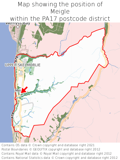 Map showing location of Meigle within PA17