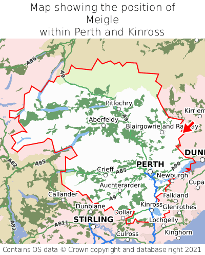 Map showing location of Meigle within Perth and Kinross