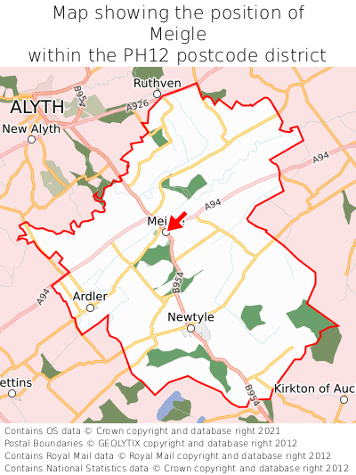 Map showing location of Meigle within PH12