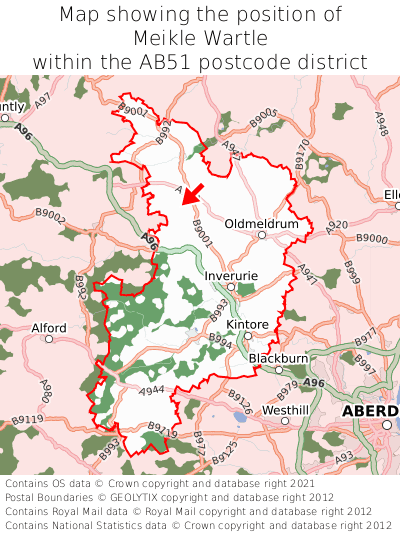 Map showing location of Meikle Wartle within AB51