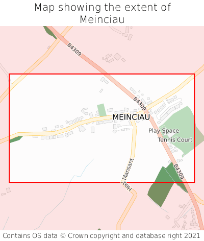 Map showing extent of Meinciau as bounding box