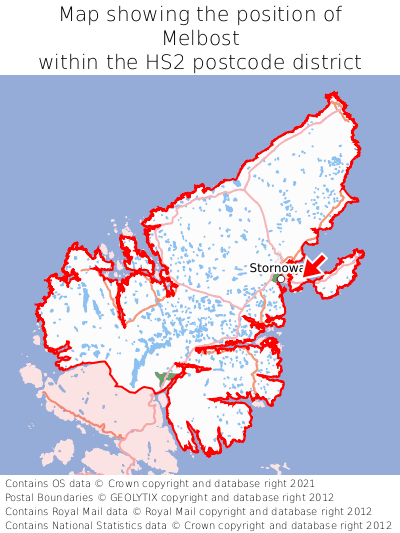 Map showing location of Melbost within HS2