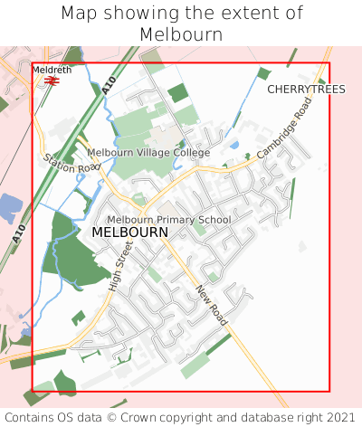 Map showing extent of Melbourn as bounding box