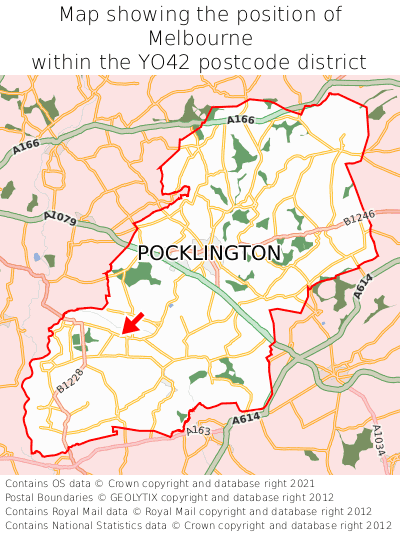 Map showing location of Melbourne within YO42