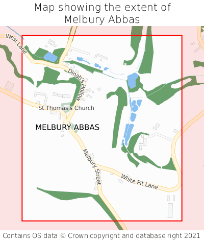 Map showing extent of Melbury Abbas as bounding box