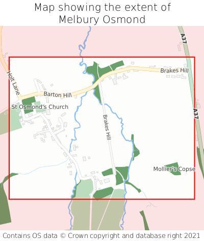 Map showing extent of Melbury Osmond as bounding box