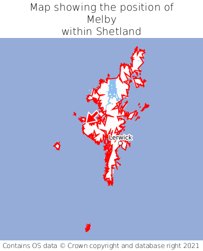 Map showing location of Melby within Shetland