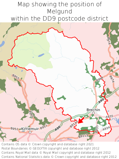 Map showing location of Melgund within DD9