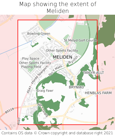 Map showing extent of Meliden as bounding box