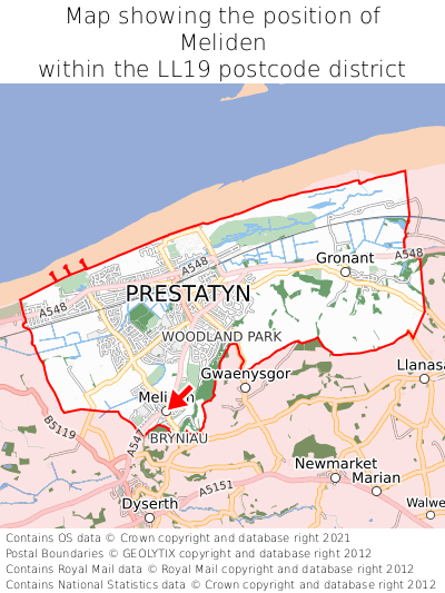 Map showing location of Meliden within LL19