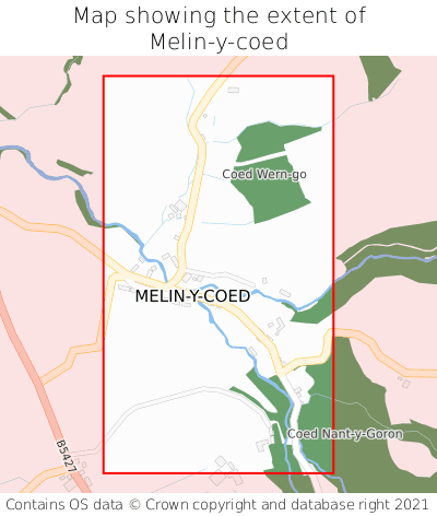 Map showing extent of Melin-y-coed as bounding box