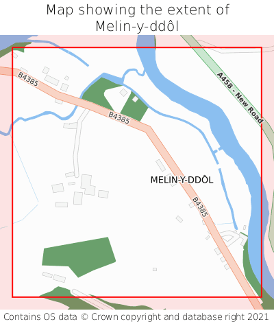 Map showing extent of Melin-y-ddôl as bounding box
