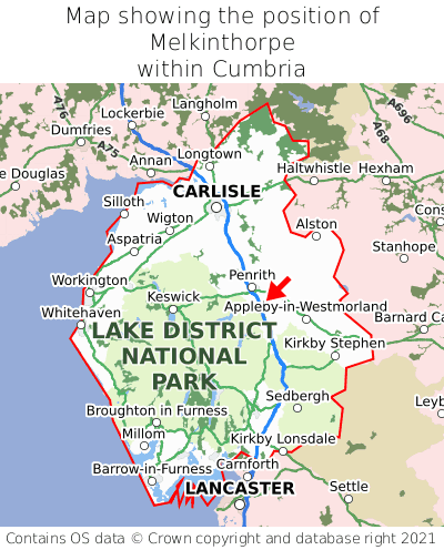 Map showing location of Melkinthorpe within Cumbria