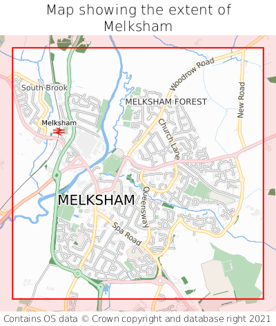 Map showing extent of Melksham as bounding box