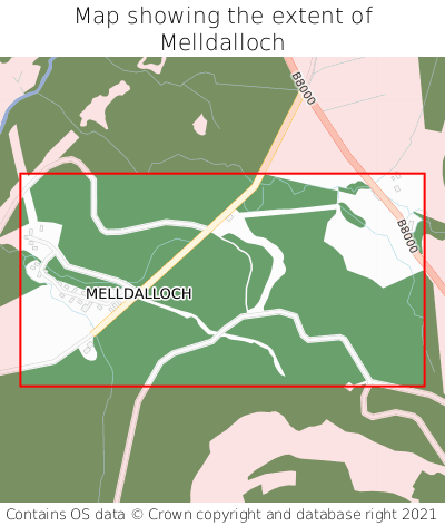 Map showing extent of Melldalloch as bounding box