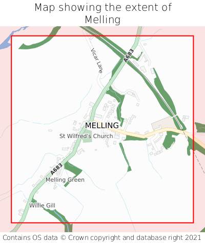 Map showing extent of Melling as bounding box