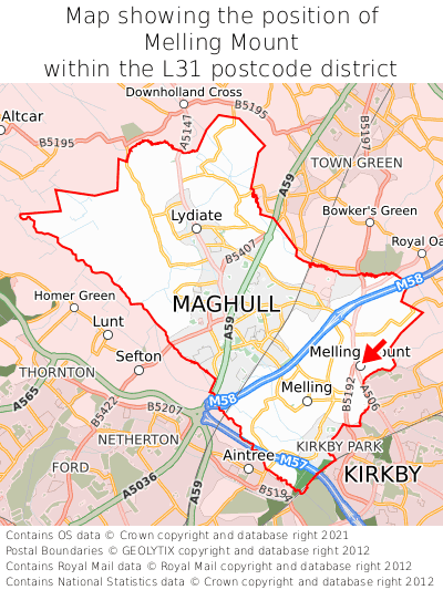 Map showing location of Melling Mount within L31